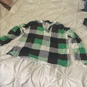 Green and Black Plaid Blouse